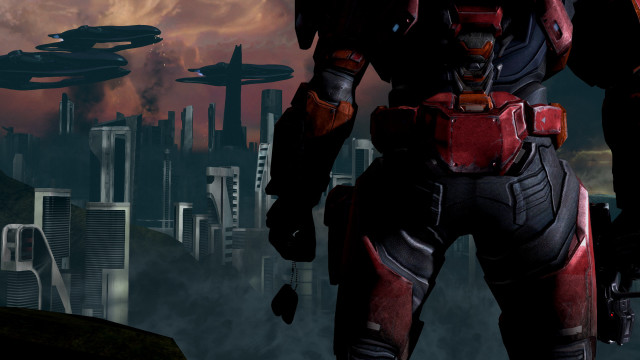 Futuristic man cityscape ruins mecha free wallpaper - medium preview image