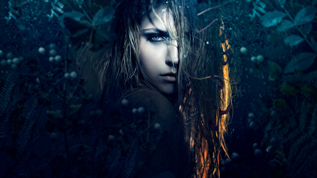 Blue eyes forest flower hair free wallpaper for desktop - medium preview image
