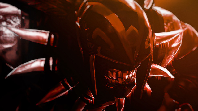 Helmeted red suit man glowing free wallpaper - medium preview image