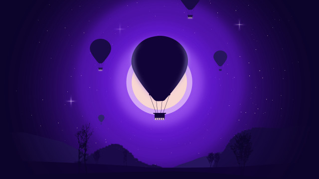 Purple night sky hotairballoon stars free wallpaper - medium preview image