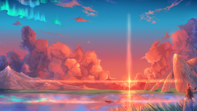 Sunset boat clouds gradient sky free wallpaper - medium preview image