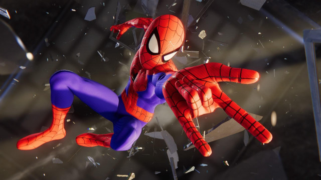 Spiderman shatteredglass flashlight beam photorealism free wallpaper - medium preview image