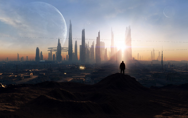 Man hill city moon skyline free wallpaper - medium preview image