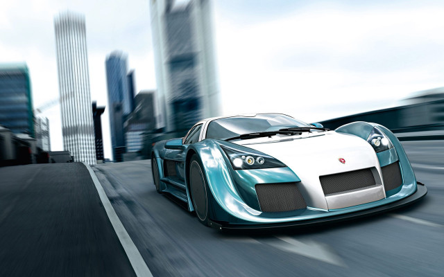 Blue white sports car city free wallpaper - medium preview image