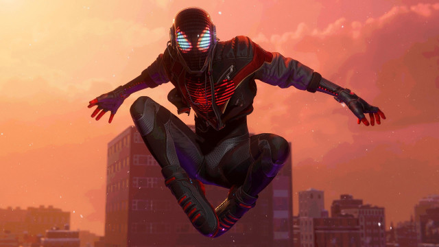 Futuristic man jumping cityscape epic free wallpaper - medium preview image
