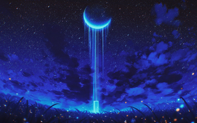 Sky tower crescent moon aurora free wallpaper for desktop - medium preview image