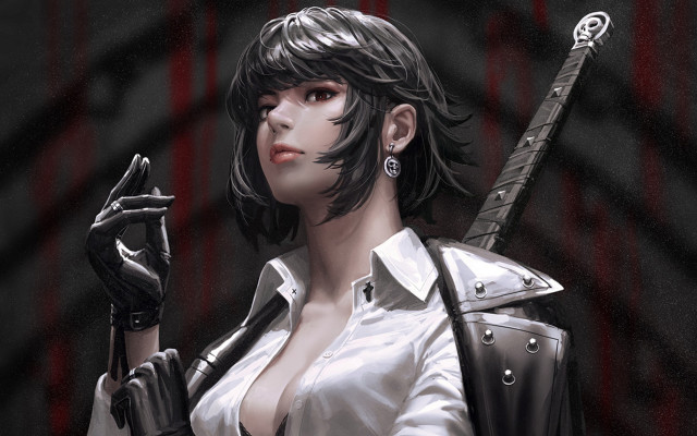 Woman sword gun knife fantasy free wallpaper - medium preview image