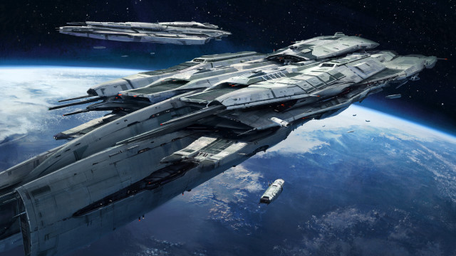 Space ship over planet with #2 free wallpaper - medium preview image