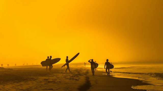 Beach surfboards sunset people ocean free wallpaper - medium preview image