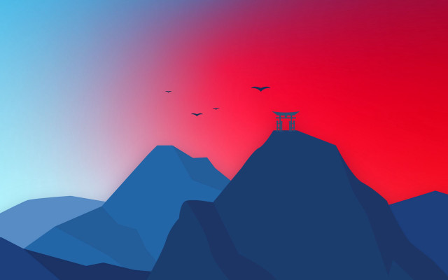 Mountain bird redsky flying flock free wallpaper - medium preview image