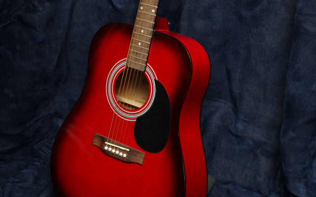 Red guitar blue black background free wallpaper - medium preview image