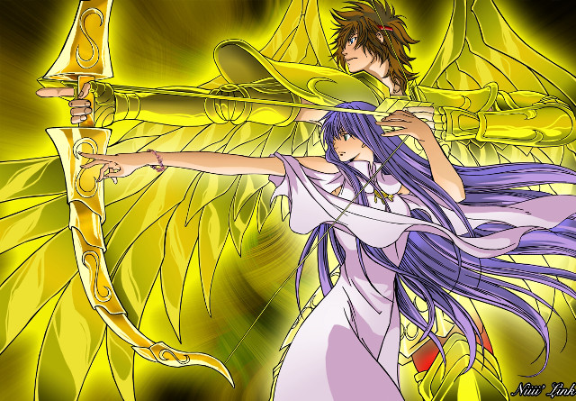 Woman bow man sword wings free wallpaper - medium preview image