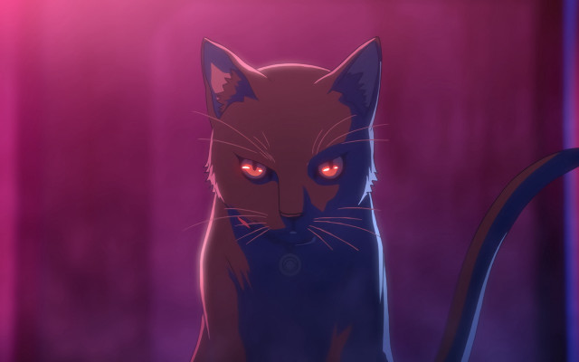 Glowing cat vanitas purple background free wallpaper - medium preview image