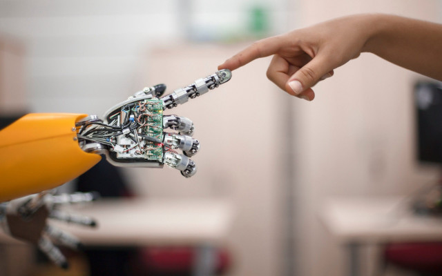 Person robot hand computer keyboard free wallpaper - medium preview image