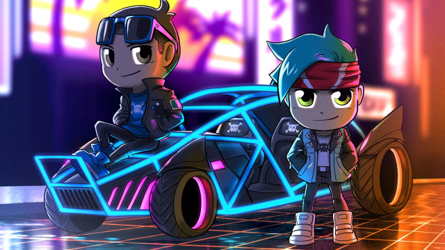 Two characters car neon room free wallpaper - medium preview image