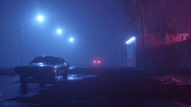Wet street night palm synthwave free wallpaper - medium preview image
