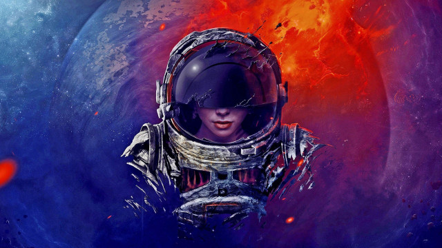 Space astronaut fire aurora night free wallpaper - medium preview image