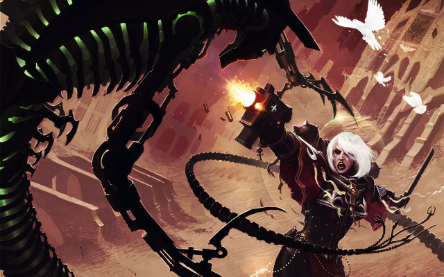 Futuristic woman weapon alien city free wallpaper - medium preview image