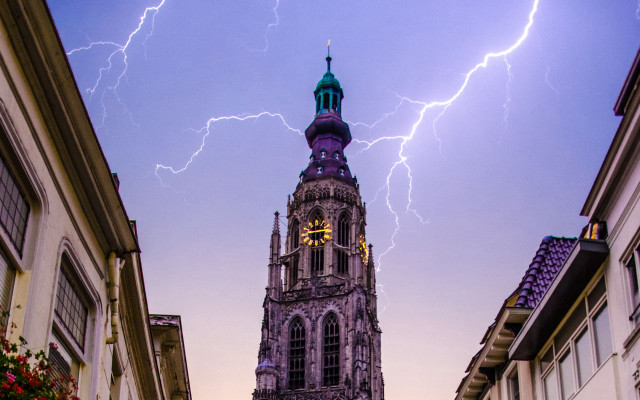 Clock tower lightning shock art free wallpaper - medium preview image