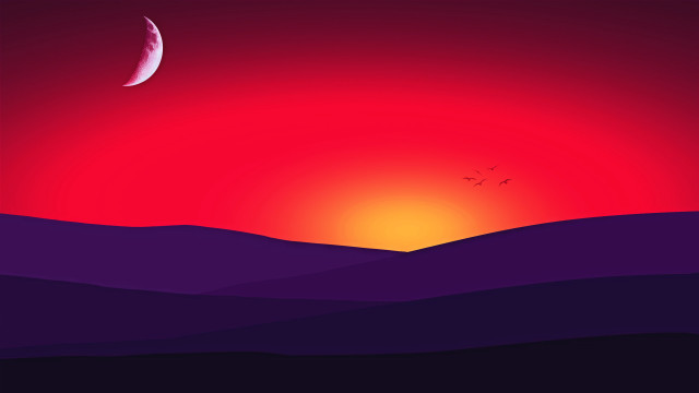 Sunset red sky crescent moon free wallpaper - medium preview image