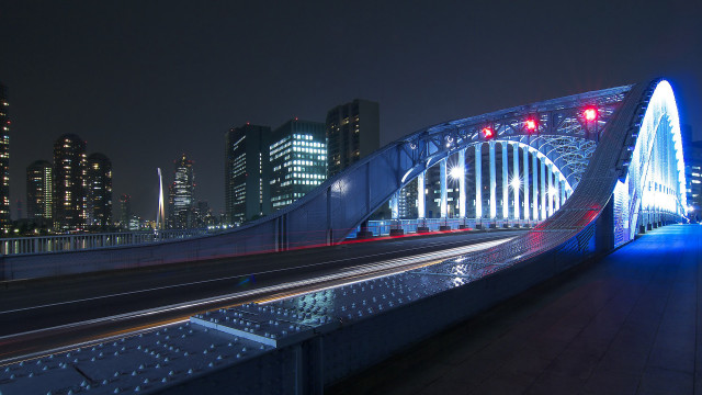 Lit bridge cityscape holography night free wallpaper - medium preview image
