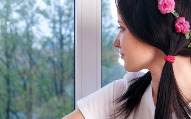 Woman flower hair window trees free wallpaper - medium preview image