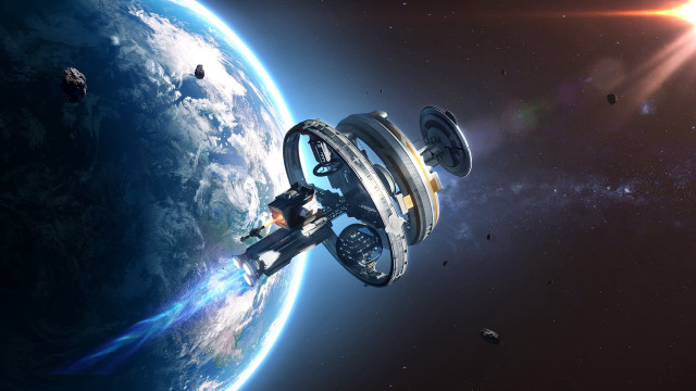 Space station planet sun astronaut free wallpaper - medium preview image