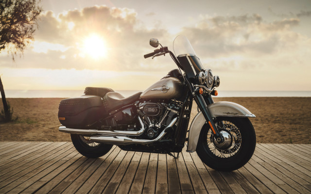 Motorcycle ocean deck sunset cloudy free wallpaper - medium preview image