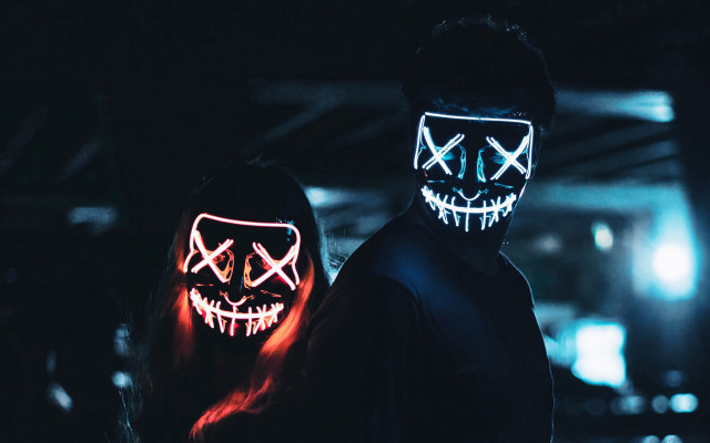 Two people neon masks dark free wallpaper - medium preview image