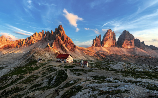Mountain house clouds blue sky free wallpaper - medium preview image