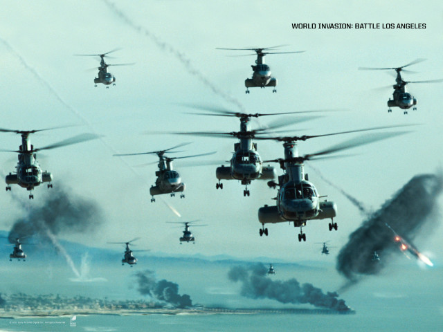 Military helicopters flying city ocean free wallpaper - medium preview image