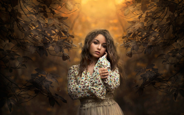 Woman holding white object autumn free wallpaper - medium preview image