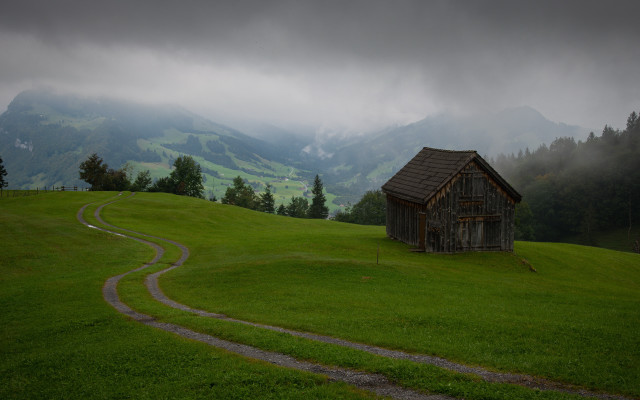 House hill path landscape clouds free wallpaper - medium preview image
