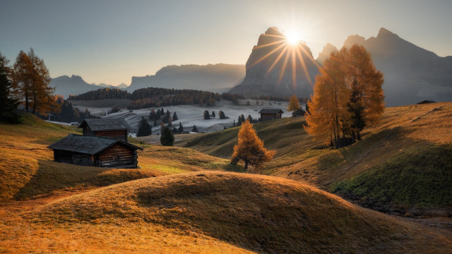 Small cabin mountains sunset nature #2 free wallpaper - medium preview image