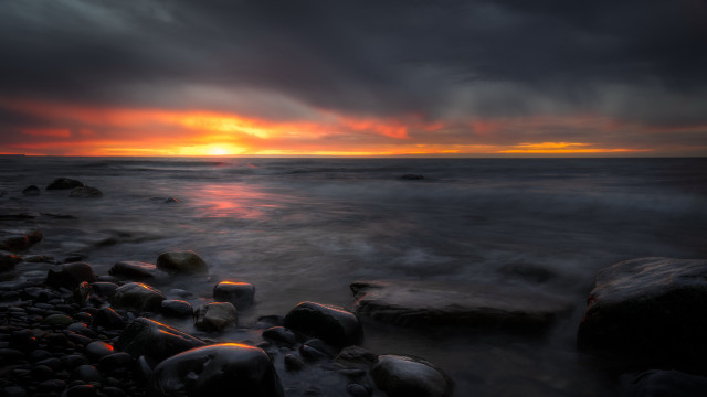 Sunset ocean rocks dark sky #3 free wallpaper - medium preview image