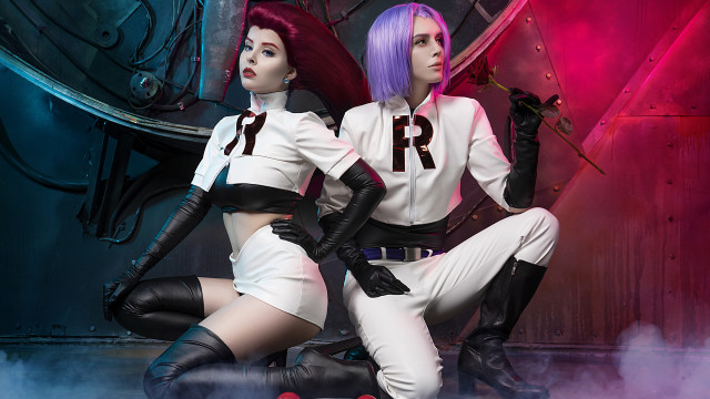 Futuristic neo noir cosplay 2girls free wallpaper - medium preview image
