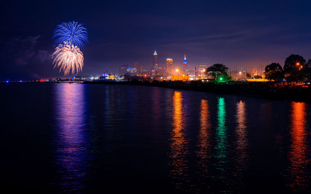City skyline fireworks reflection night #2 free wallpaper - medium preview image