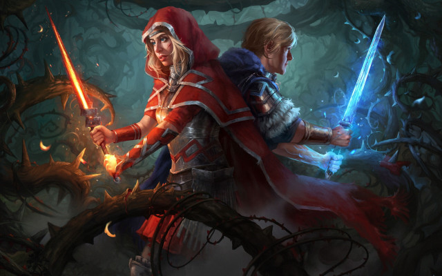 Man woman red cloak swords free wallpaper - medium preview image