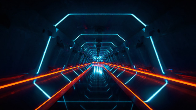 Neon tunnel cyberpunk energy sword free wallpaper - medium preview image