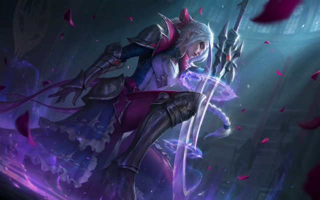 Purple woman sword armor cherry free wallpaper - medium preview image