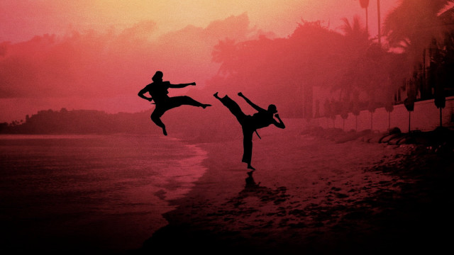 Karate duo beach sunset silhouette #2 free wallpaper - medium preview image