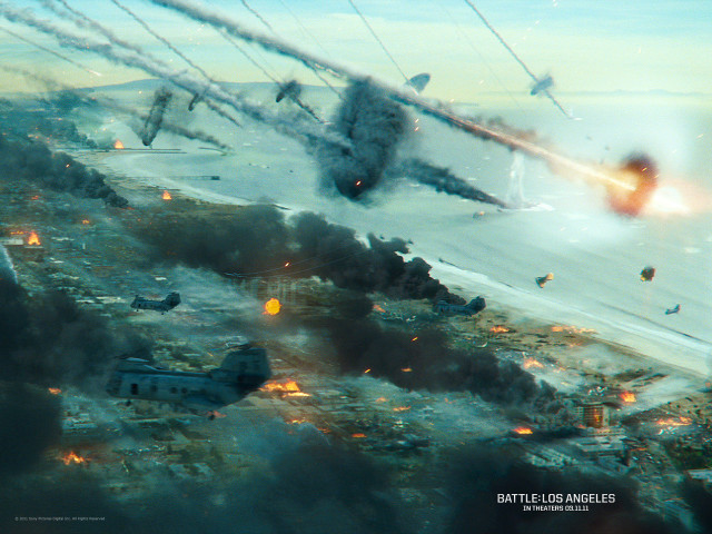 Planes city smoke flying buildings free wallpaper - medium preview image