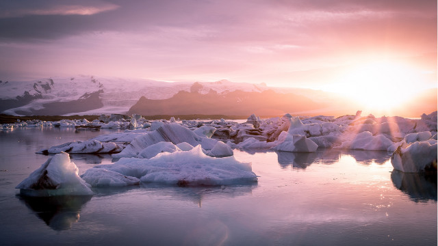 Ice floating mountains sunset dusk free wallpaper - medium preview image