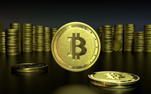 Bitcoin stacks digital rendering 3d free wallpaper - medium preview image