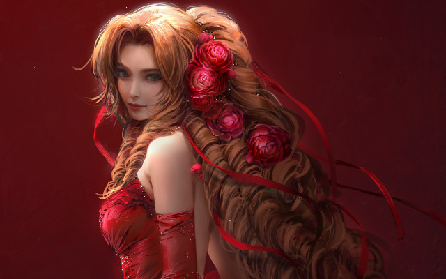 Woman red roses fantasy anime free wallpaper - medium preview image