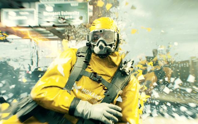 Yellow suit gasmask man city free wallpaper - medium preview image