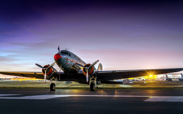 Small airplane runway night sunset free wallpaper - medium preview image