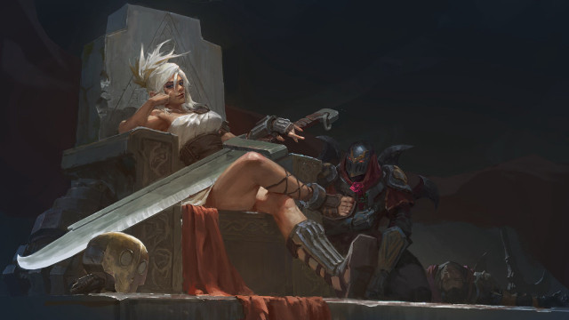 Woman throne swords fantasy armor free wallpaper - medium preview image