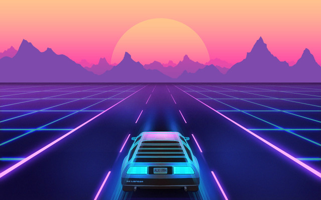 Futuristic city glow neon mountains free wallpaper - medium preview image