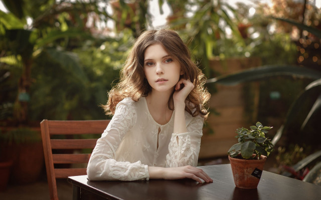 Woman sitting plant portrait christmas free wallpaper - medium preview image